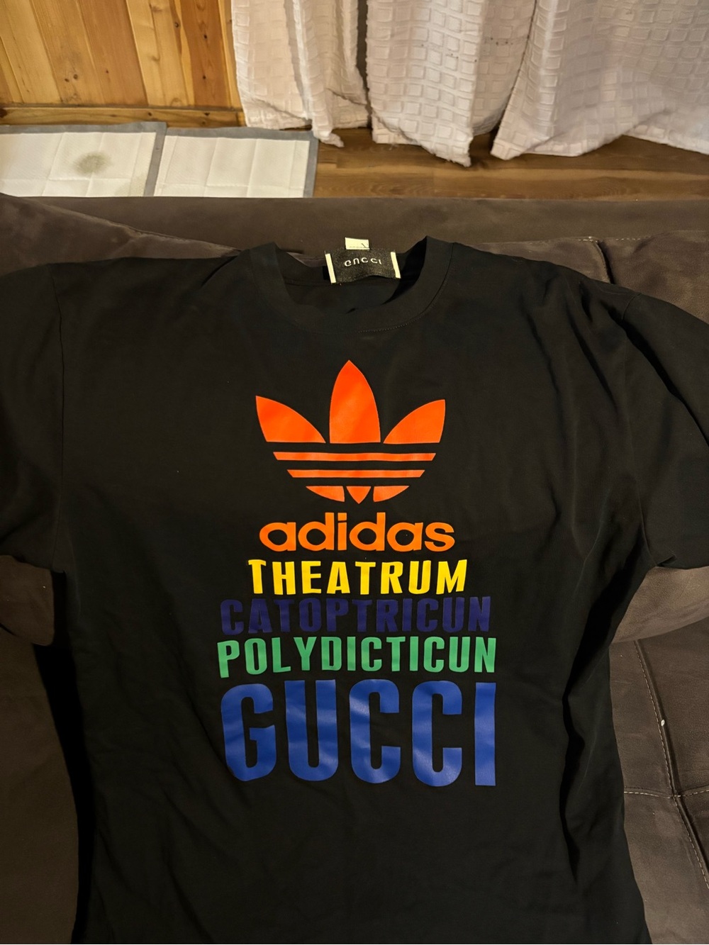 Black Short-Sleeve Tee with Multicolor Logo Print